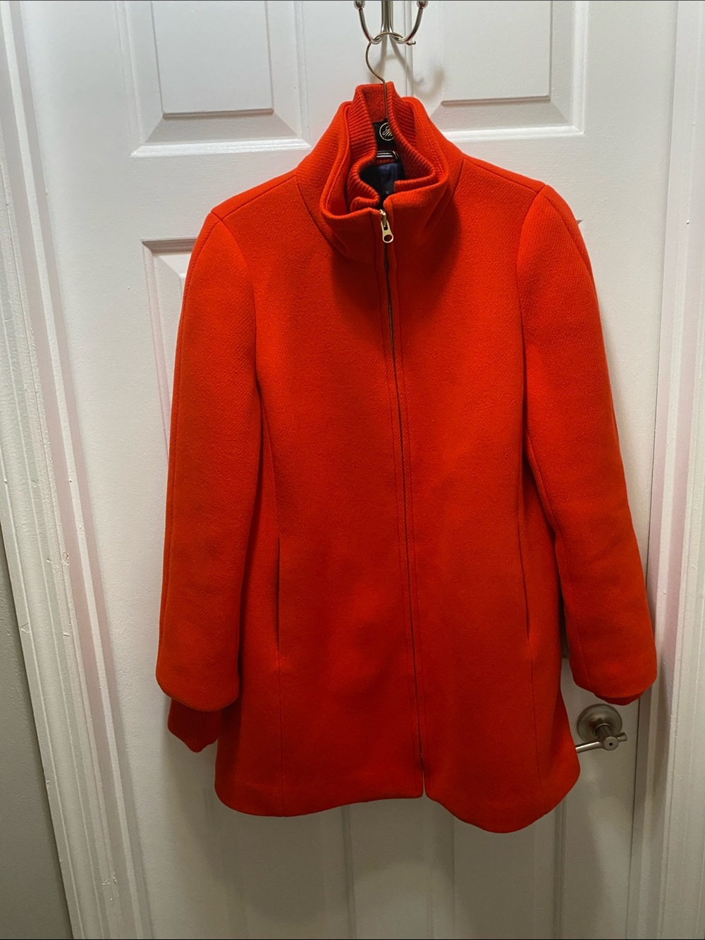 J. Crew Bright Red Zip-Front Cocoon Wool Coat